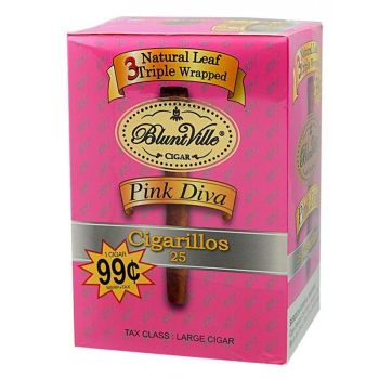 Bluntville Natural Leaf Triple Wrapped Pink Diva 25 Cigarillos | 1 Cigar for 99 Cents